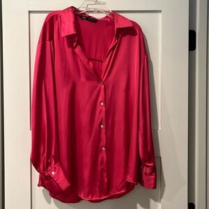 Large Zara pink satin top (good condition)